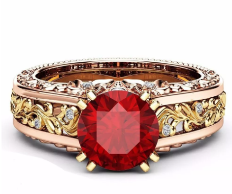 Elegant Rose Gold Pattern Hollow Copper Zircon Ring Valentine's Day Gift for Women - Red 6