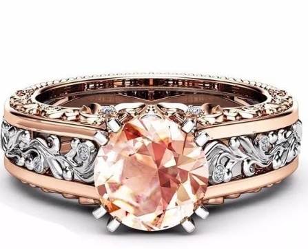 Elegant Rose Gold Pattern Hollow Copper Zircon Ring Valentine's Day Gift for Women - Red 6