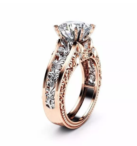 Elegant Rose Gold Pattern Hollow Copper Zircon Ring Valentine's Day Gift for Women - Red 6