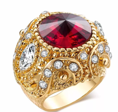 Vintage Finger Ring Round Gemstone Zircon Gold Geometric Rings Ethnic Jewelry for Men - Blue 7