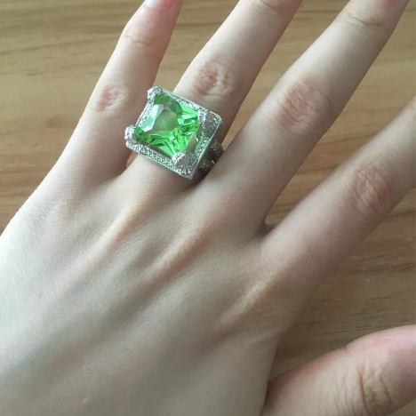 Elegant Green Gem Zircon Ring Wedding Crystal Silver Color Rings Trendy Jewelry for Women - 8