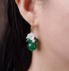 Vintage Ear Drop Earrings Green Agate Balls Flower Plant Pendant Earring For Women - 01