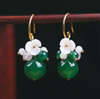 Vintage Ear Drop Earrings Green Agate Balls Flower Plant Pendant Earring For Women - 01