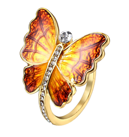 Sweet Enamel Butterfly Finger Ring Trendy Insect Diamond Personality Rings Gift for Women - 4#