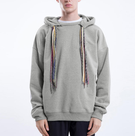 Multicolor Drawstring Solid Color Long Sleeve Hoodies Sweatshirts - Grey L