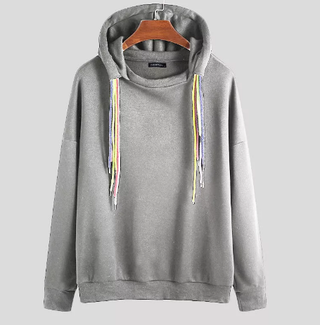 Multicolor Drawstring Solid Color Long Sleeve Hoodies Sweatshirts - Grey L