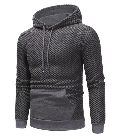 Mens Pullover Stitching Color Sport Drawstring Hoodies Sweatshirts - Dark Gray S