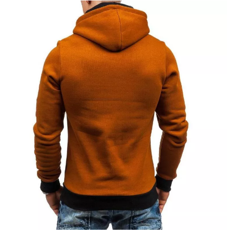 Men Zipper Dual Pockets Hooded Sweatshirt - Black&Blue L