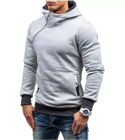 Men Zipper Dual Pockets Hooded Sweatshirt - Black&Blue L