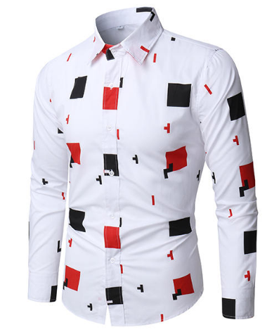 Mens Fashion White Casual Stylish Printing Designer Shirt Long Sleeve - White M