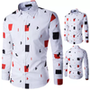 Mens Fashion White Casual Stylish Printing Designer Shirt Long Sleeve - White M