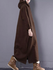 S-5XL Women Hooded Long Sleeve Button Split Casual Loose Sweatshirt Dresses - Coffee S