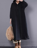 S-5XL Women Hooded Long Sleeve Button Split Casual Loose Sweatshirt Dresses - Coffee S