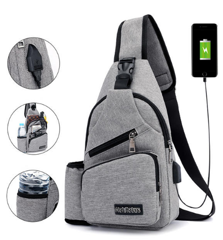 Men Oxford Large Capacity Casual Outdoor Travel USB Charging Port Sling Bag Chest Bag Crossbody Bag - Blue