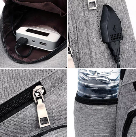 Men Oxford Large Capacity Casual Outdoor Travel USB Charging Port Sling Bag Chest Bag Crossbody Bag - Blue