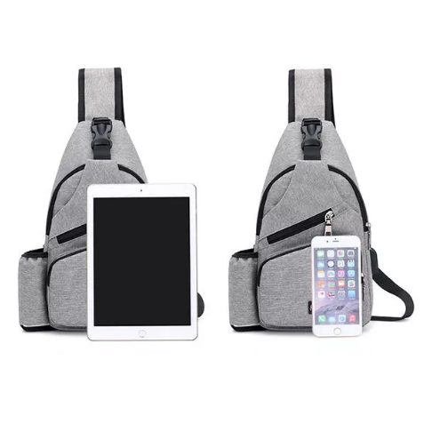 Men Oxford Large Capacity Casual Outdoor Travel USB Charging Port Sling Bag Chest Bag Crossbody Bag - Blue