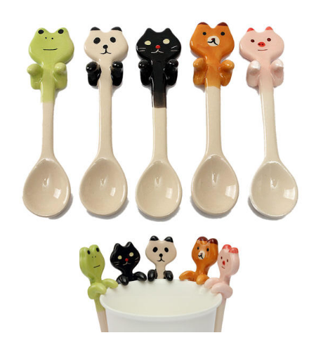 Animal mignon de bande dessinée en céramique café pendaison cuillère lait soupe de cuillère à thé de table décoration - Chat