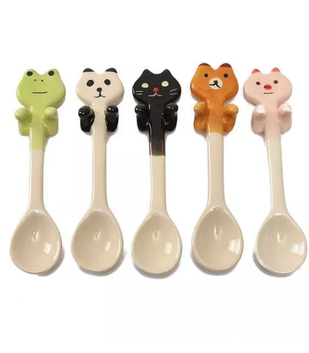 Animal mignon de bande dessinée en céramique café pendaison cuillère lait soupe de cuillère à thé de table décoration - Chat